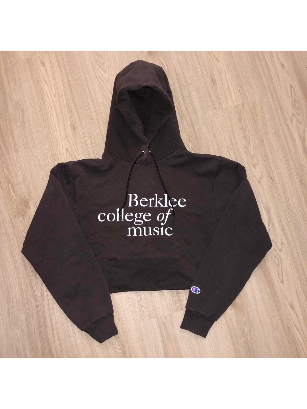 CHAMPION BERKLEE COLLEGE OF MUSIC SWEATSHIRT HOODIE CROPPED BROWN WOMENS ADULT S